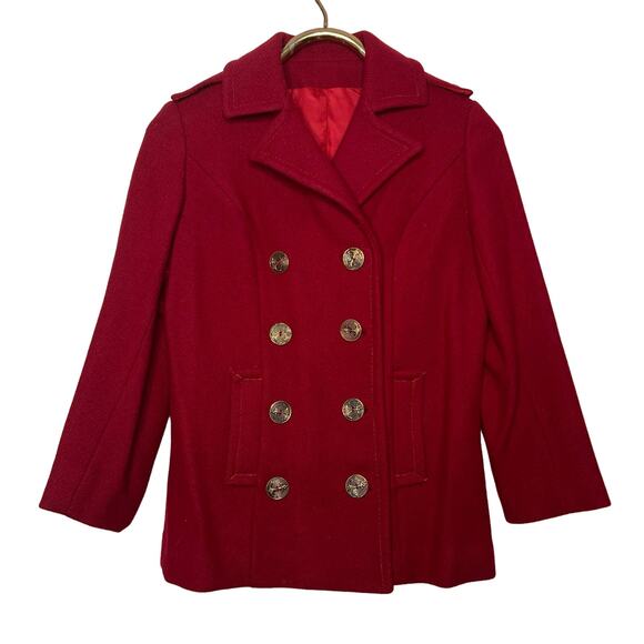 Vintage 60s Size Small Maroon Red Mod Pea Wool Coat Jacket Double Breast - Picture 11 of 12